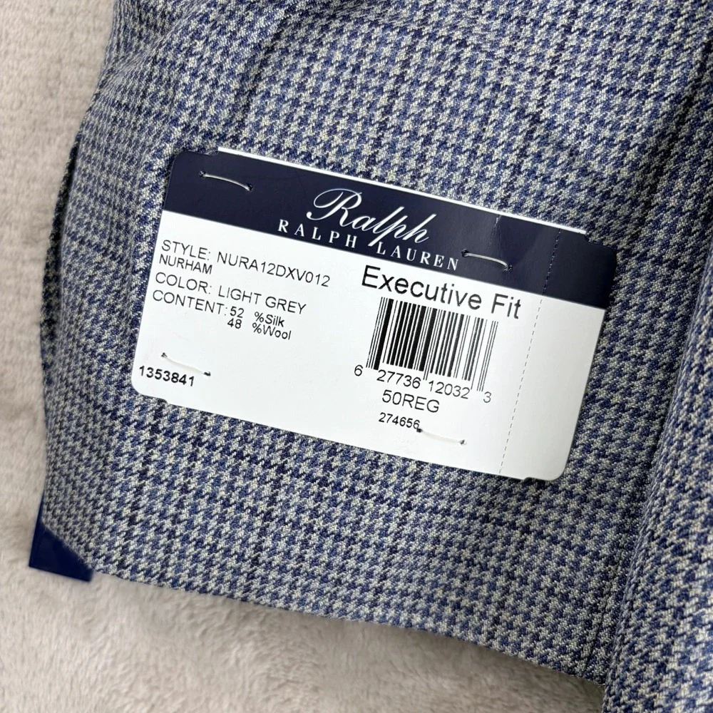 Ralph Lauren RL Blazer Grey Houndstooth Wool Silk Men 50R Executive Fit NWT $349